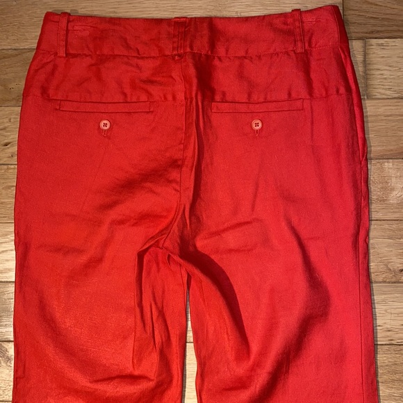 Anthropologie Elevenses Brenton Straight Leg Linen Blend coral red work pants 4 - Picture 7 of 15